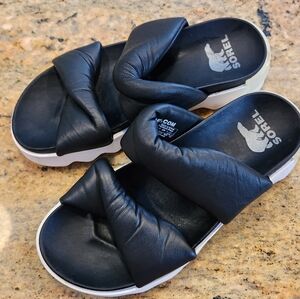 Sorel Women’s Viibe Twist Slide Women's Casual Sandals, Black/Sea Salt 7